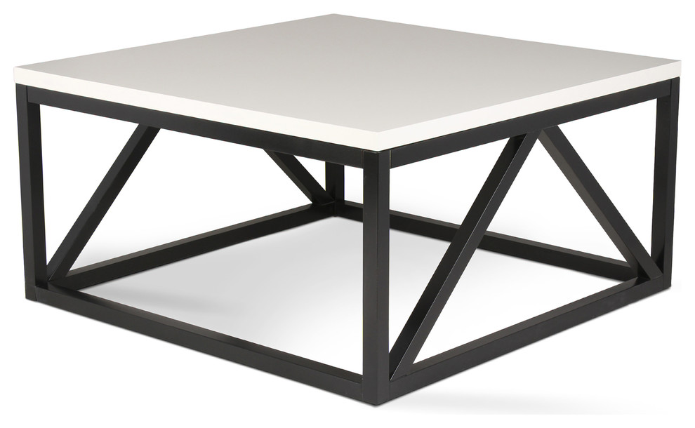 Kaya 2-Toned Wood Square Coffee Table, White and Black