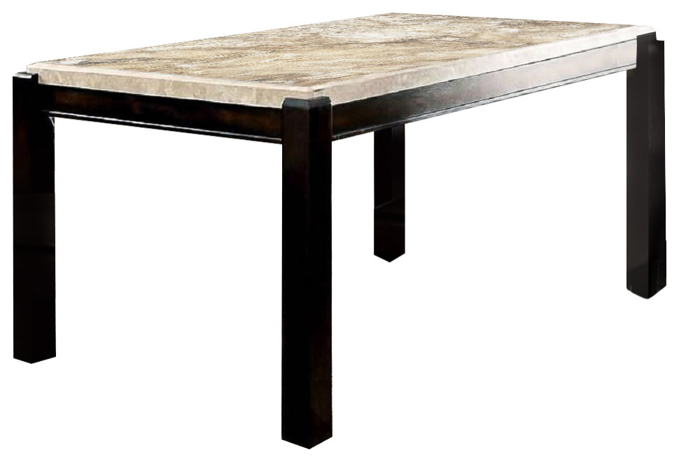 Dining Table with Ivory Marble Top, Dark Walnut