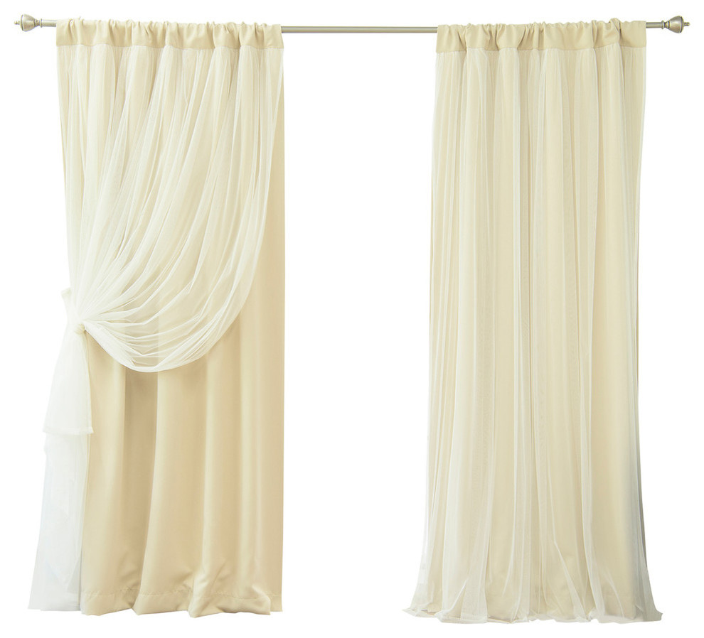 Rod Pocket Blackout Curtains With Tulle Overlay - Contemporary - Curtains -  by Best Home Fashion | Houzz