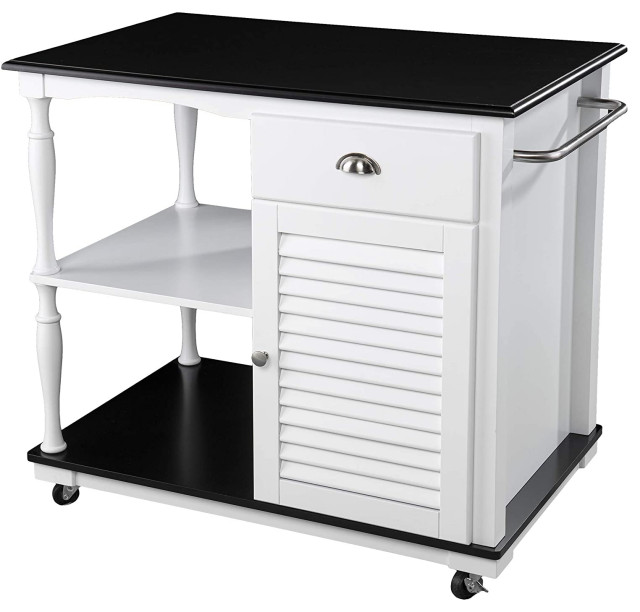 Kitchen Island With Casters, With Louvered Door, Black and