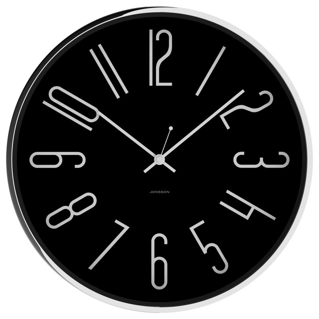 Jonsson Chrome & Black 12" Silent Wall Clock Contemporary Wall
