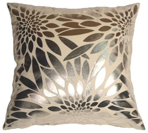 Pillow Decor - Metallic Floral Cream Square Throw Pillow