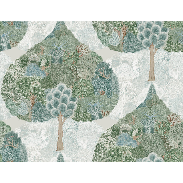 Mystic Forest Wallpaper, Green, Teal Contemporary Wallpaper by