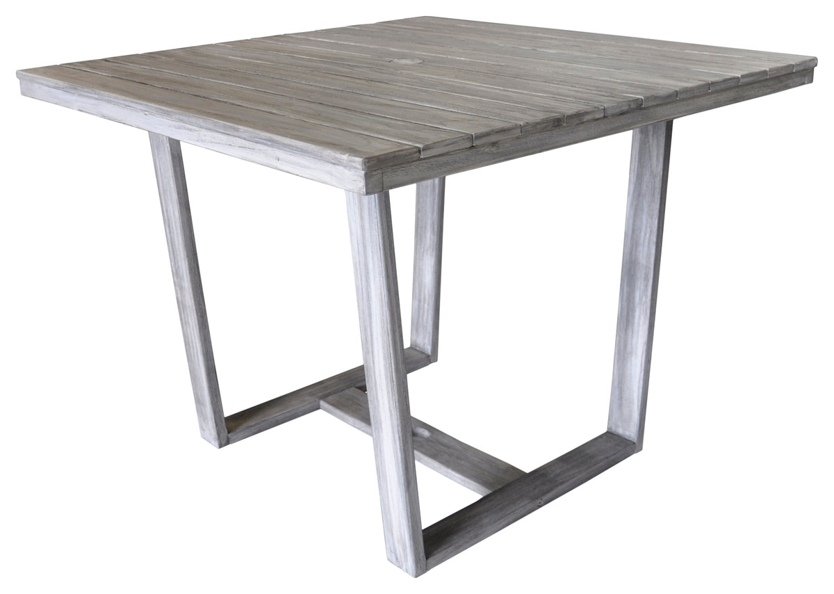 Courtyard Casual Driftwood Gray Teak Bay Side Outdoor Square Dining Table Farmhouse Outdoor