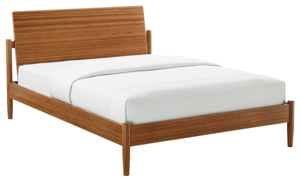 Benji Amber Queen Platform Bed with Upholstered Headboard in Bamboo