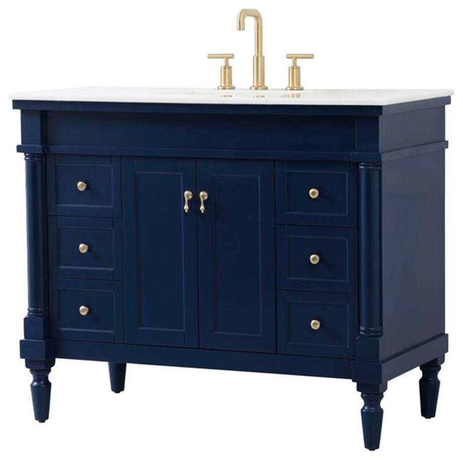 Elegant Decor Lexington 42" Solid Wood Single Bathroom Vanity in Blue