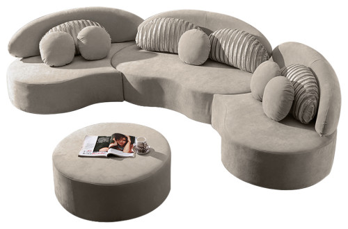 Modern 7-Seat Modular Sofa Velvet Upholstered Modular Sofa with Ottoman & Pillow