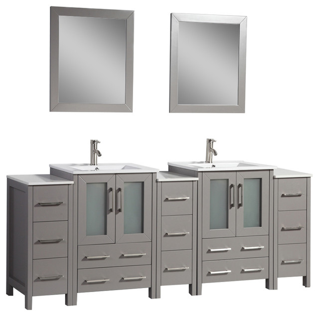 Vanity Art Vanity Set With Ceramic Top, 84" Contemporary Bathroom