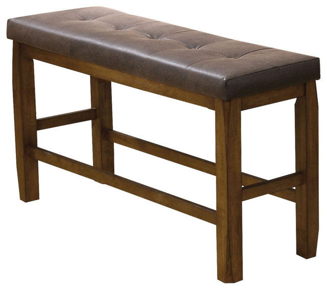 Acme Morrison Counter Height Bench With Storage Brown Pu And Oak