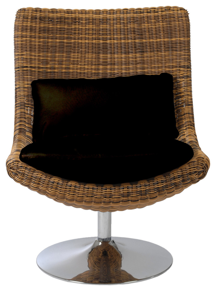Eurostyle Fenia Swivel Chair, Triple Brown Rattan and Chrome