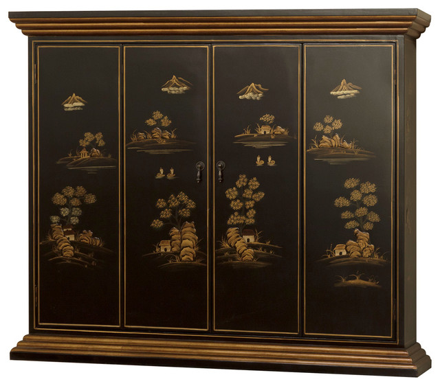 Chinoiserie Scenery Motif Wall Tv Cabinet Asian Entertainment Centers And Tv Stands By