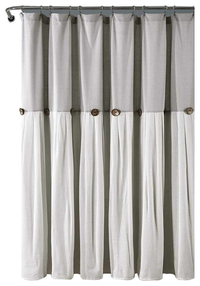 Lush Decor Linen Button Shower Curtain Gray/White 72X72 Transitional
