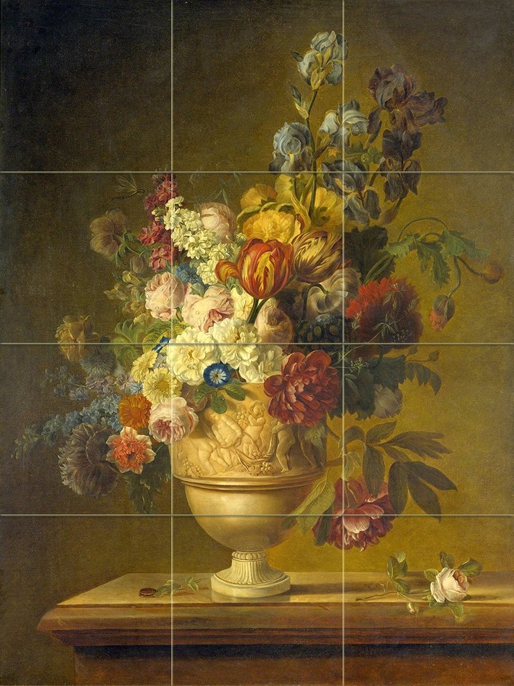 Tile Mural Flowers In A Vase Kitchen Bathroom Wall Backsplash, Marble