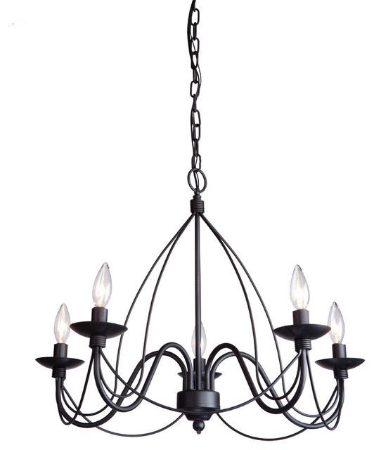 Wrought Iron 5 Light Antique White Chandelier Transitional Wrought Iron 5 Light Ebony Black Chandelier
