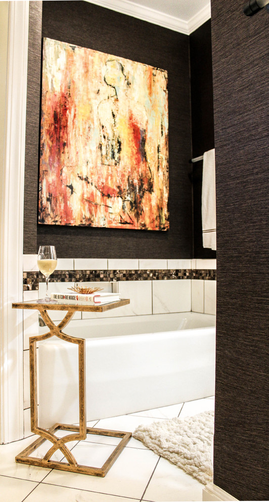 Example of a transitional ceramic tile bathroom design