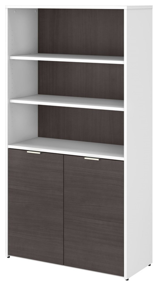 Jamestown 5 Shelf Bookcase with Doors in White and Storm Gray - Engineered Wood