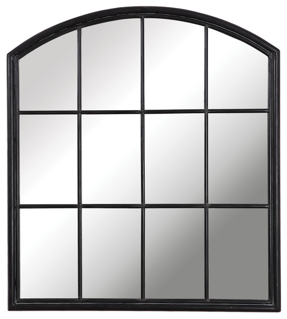 Luxe Divided Light Window Arch Shaped, Metal Black Arch Wall Mirror