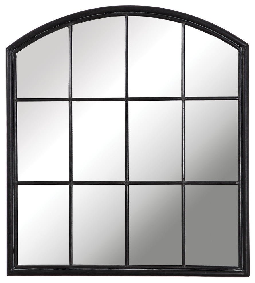 Luxe Divided Light Window Arch Shaped Wall Mirror 40" Black Metal Frame Art Transitional