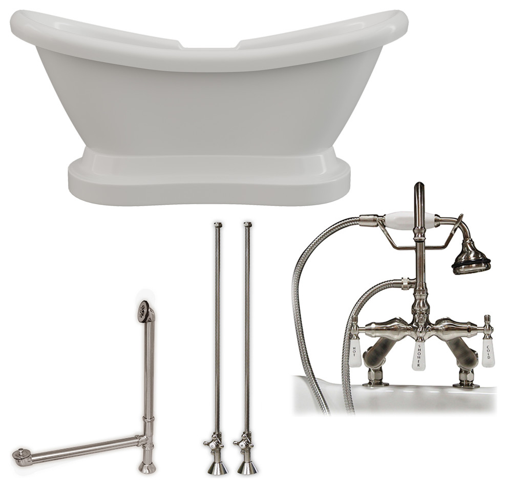 Acrylic Double Ended Pedestal Slipper Tub 68"x28", 7" Drill BN Package Traditional Bathtubs