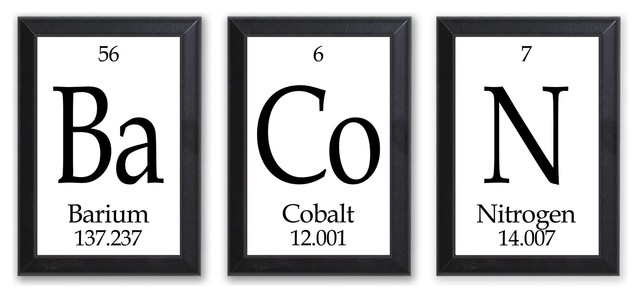 3 Piece Bacon Periodic Table Framed Wall Plaque Plaque Set 5 X7