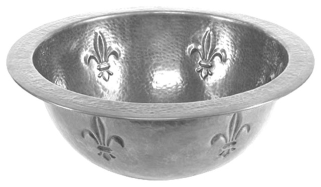 Antique Copper Houzer HW-FAM1RS Hammerwerks Series Fleur Di Lis Topmount Copper Lavatory Sink