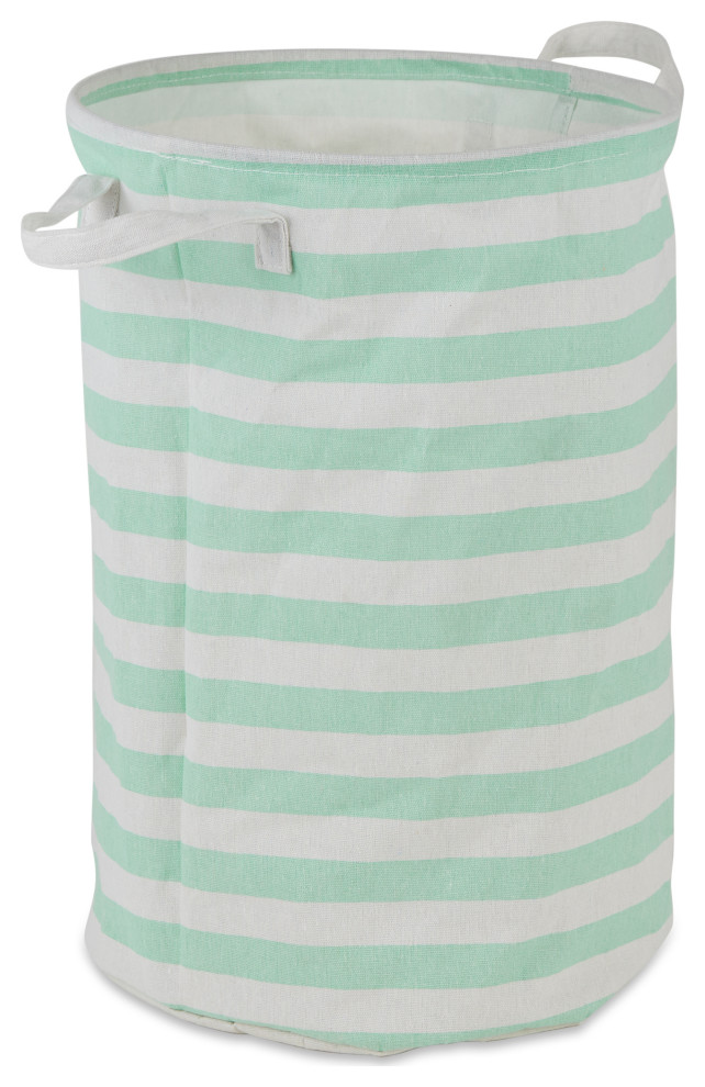 PE-Coated Cotton Polyester Laundry Hamper Stripe Aqua Round 13.5x13.5x20