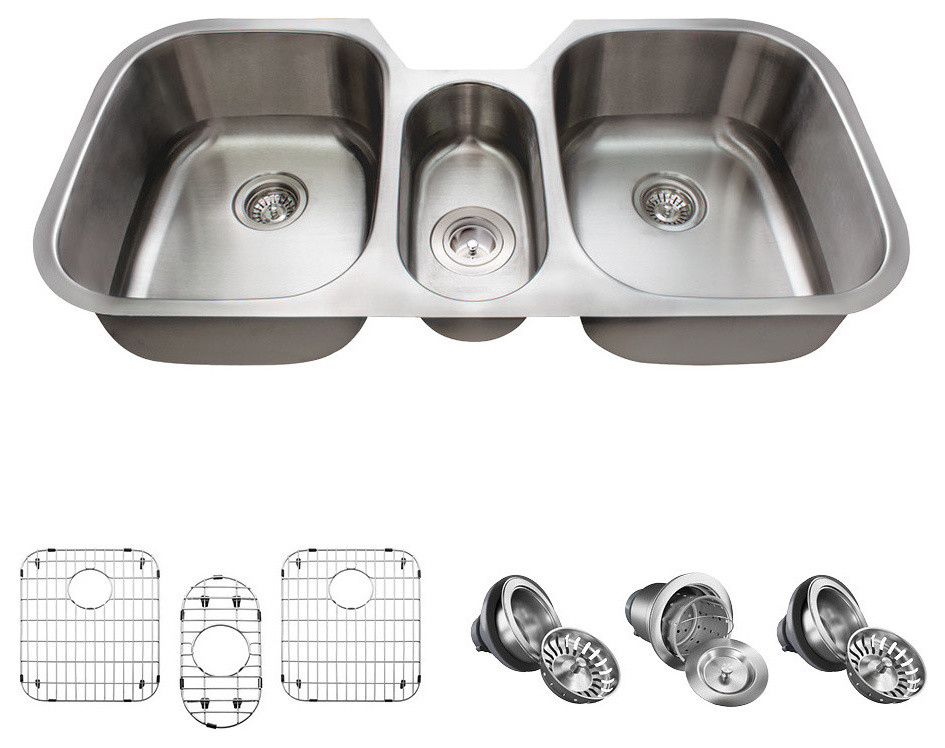4521 Triple Bowl Stainless Steel Kitchen Sink Contemporary Kitchen