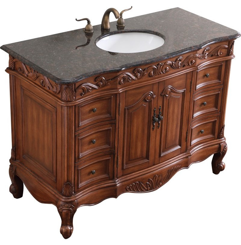 Elegant Decor Oakland 42" Single Marble Top Bathroom Vanity in Teak