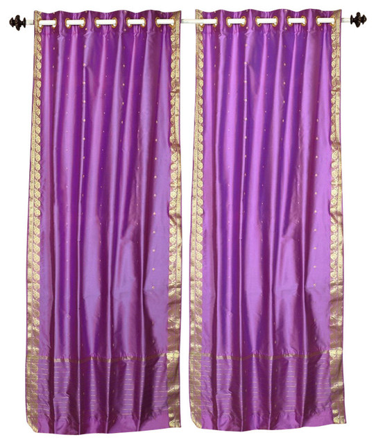 Lavender Ring Top Sheer Sari Curtain Drape Panel Piece