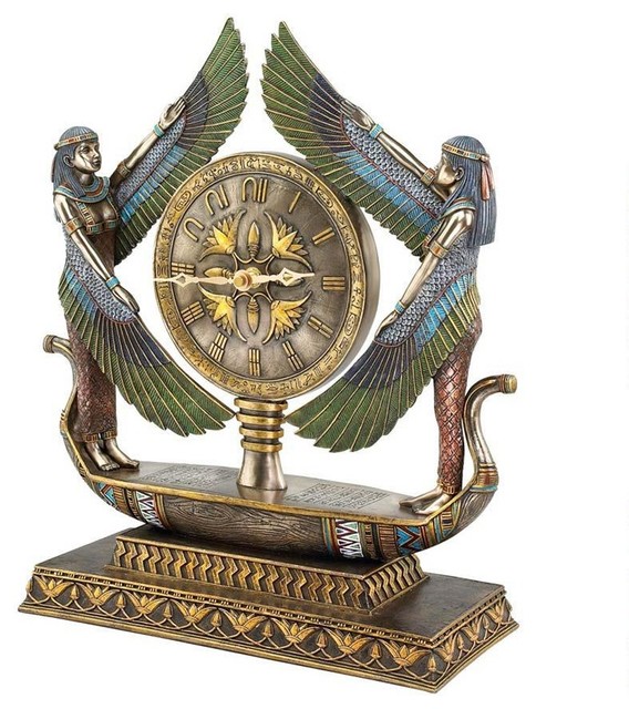 16" Ancient Egyptian Collectible Accent Wings of Isis Sculpture Table Clock
