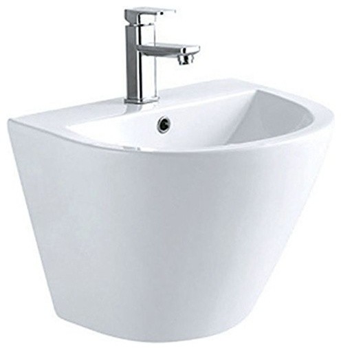Wall Mounted Basin Bathroom Sink In White Ceramic One Tap Hole Modern Design