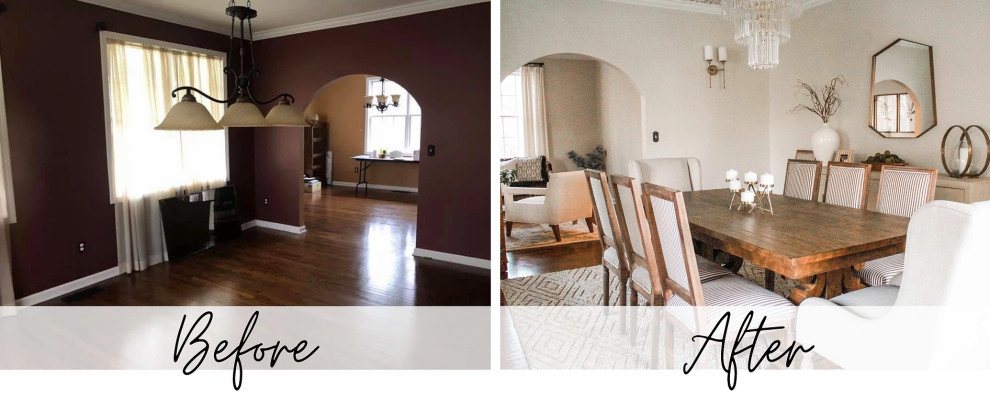 Transitional dark wood floor dining room photo
