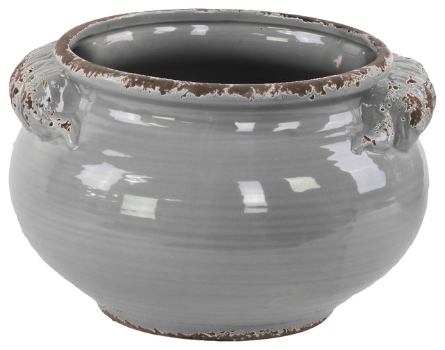 Urban Trends Ceramic Wide Round Bellied Tuscan Pot With Gray Finish 31812