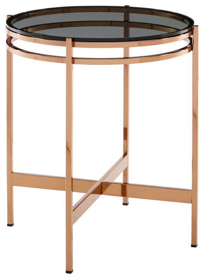 Nikky Modern Smoked Glass and Rosegold Large End Table Contemporary