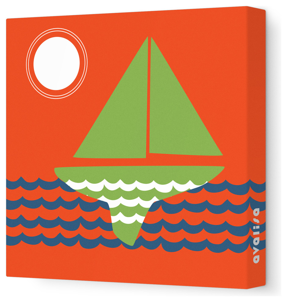 Things That Go - Sailing Stretched Wall Art, 28" x 28", Green Orange