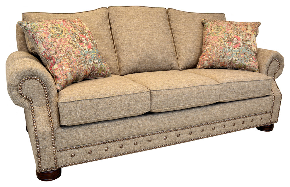 Whitaker Khaki Tweed Sofa With Nailhead Trim Whitaker Khaki Tweed Sofa With Nailhead Trim