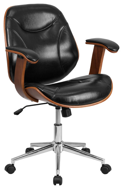 MFO Mid-Back Black Leather Executive Wood Office Chair