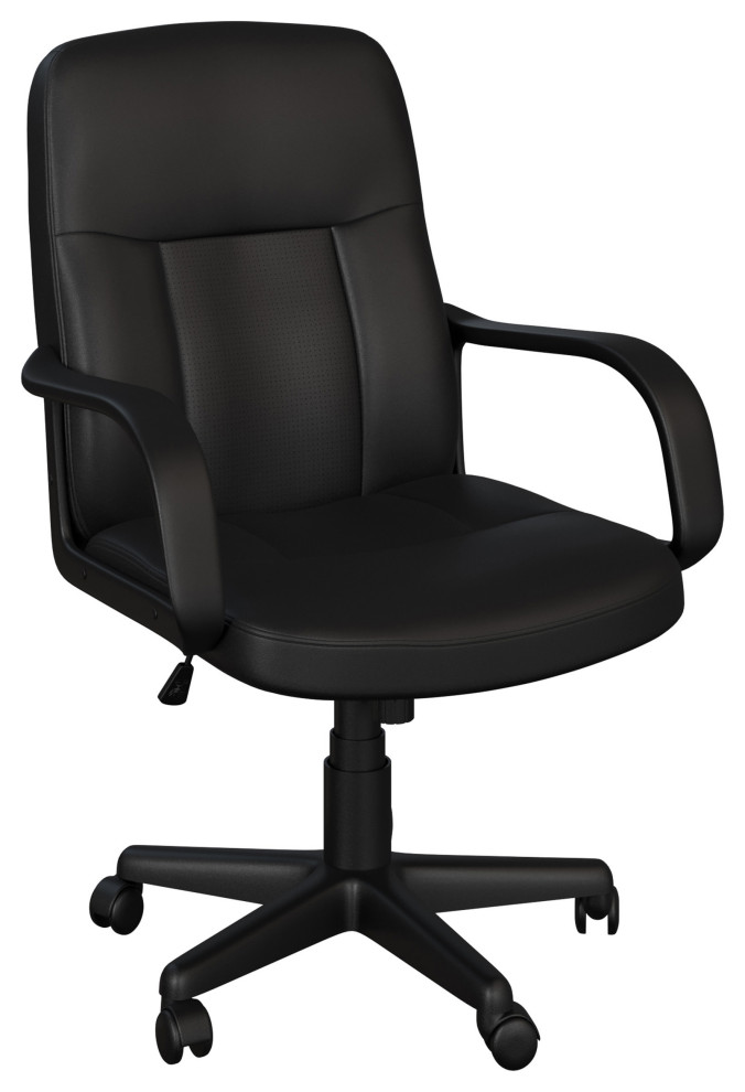Office Adjustable Height Computer Chair, Wheels, Square Tilting Leather