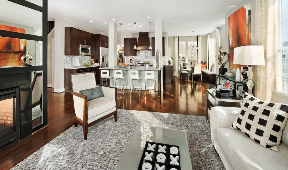 This is an example of a contemporary open concept living room in DC Metro.