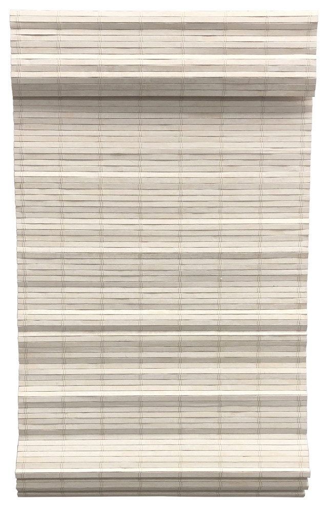 Cordless Distressed White Brooklyn Flatstick Bamboo Roman Shade 23 in