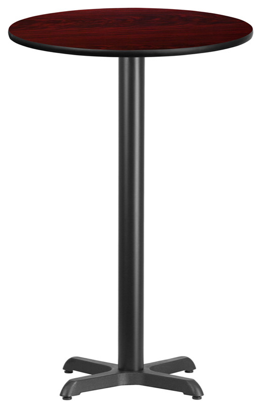 24 Round Mahogany Laminate Table Top With 22x22 Bar Height Table Base