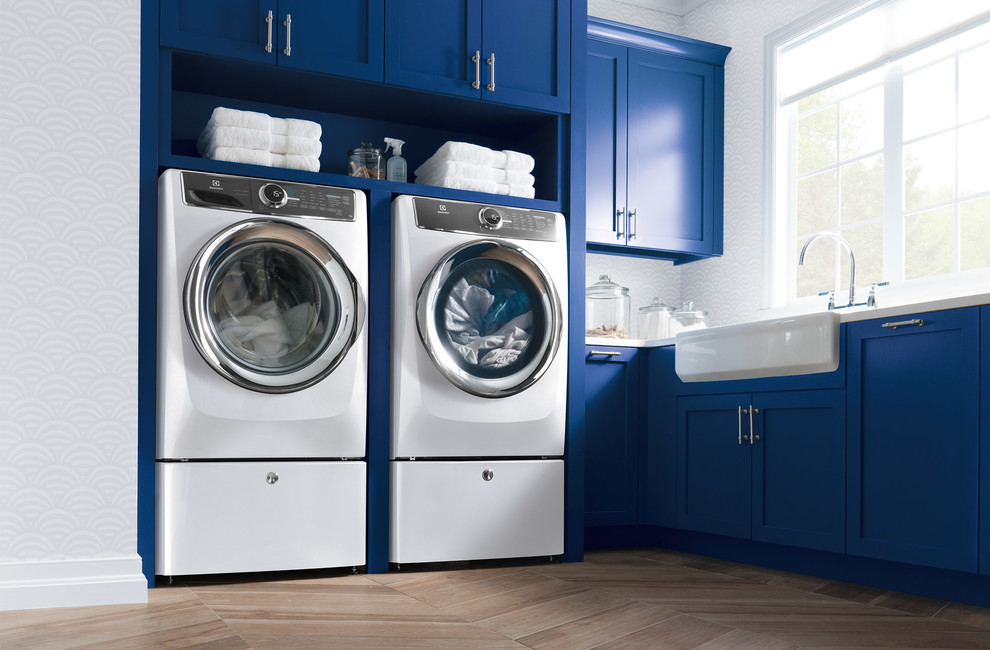 Design ideas for a contemporary laundry room in New York.
