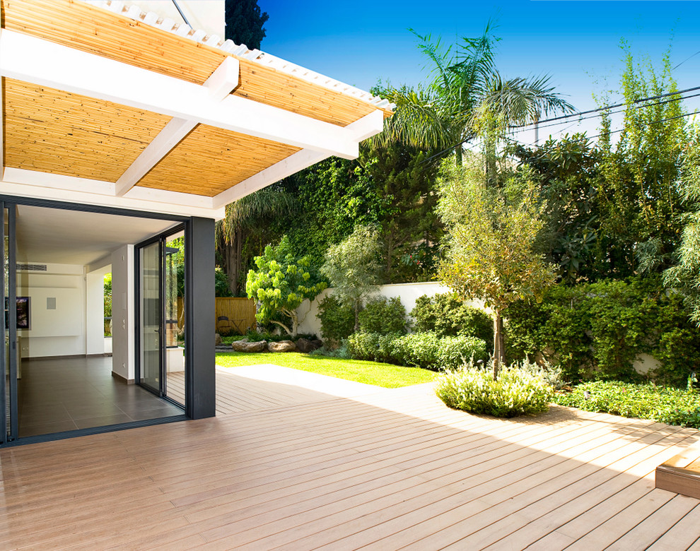 Inspiration for a contemporary deck in Other with an awning.