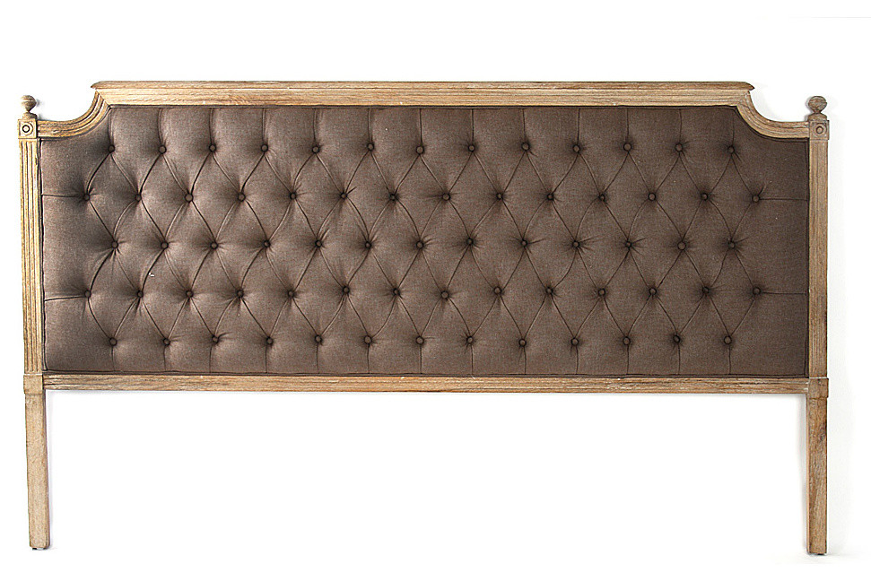 Louis Tufted Headboard, Limed Gray Oak With Auvergne Linen, King