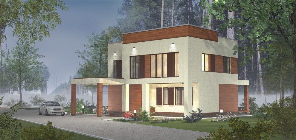 Главный фасад с вечерним освещением