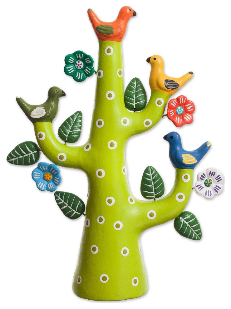 NOVICA Green Tree Of Doves And Ceramic Sculpture