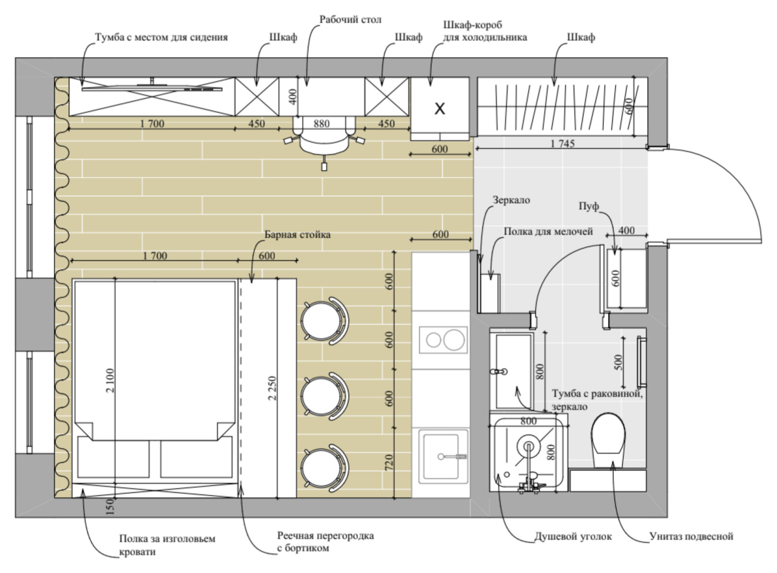Квартира-студия 25 м² под сдачу в аренду на ул. Крымская