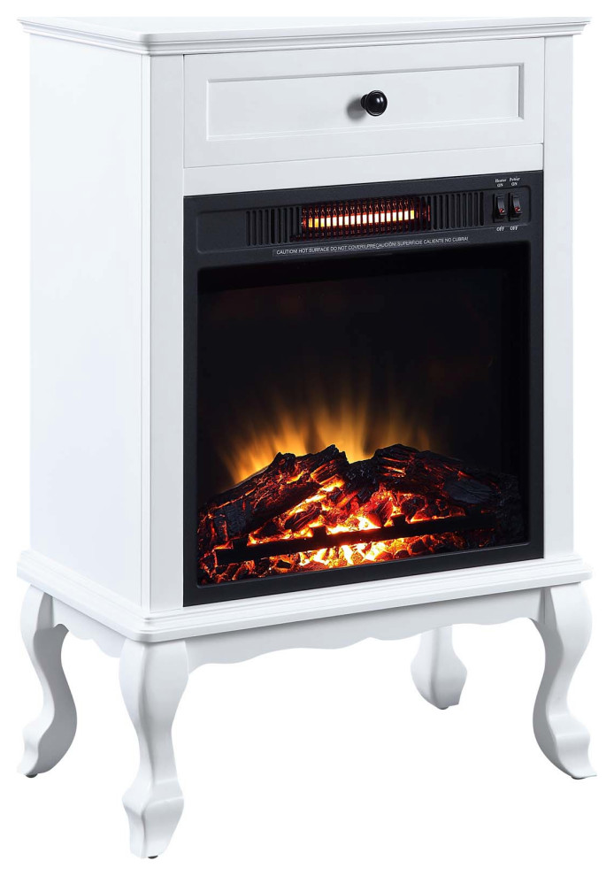 Electric Fireplace Infrared Heater With 1 Drawer, White