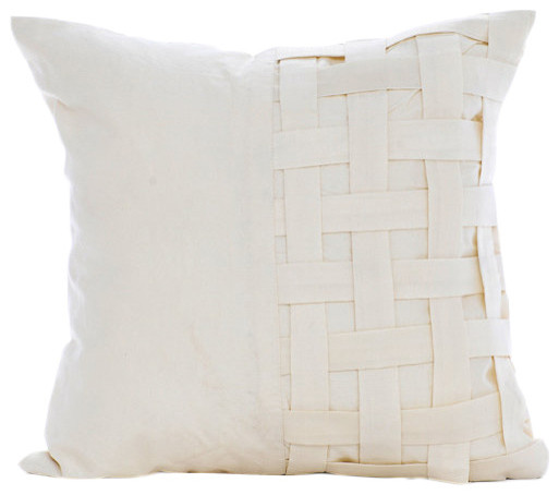 Ivory Art Silk 18"x18" Basket Weave Throw Pillows Cover, Ivory Bricks