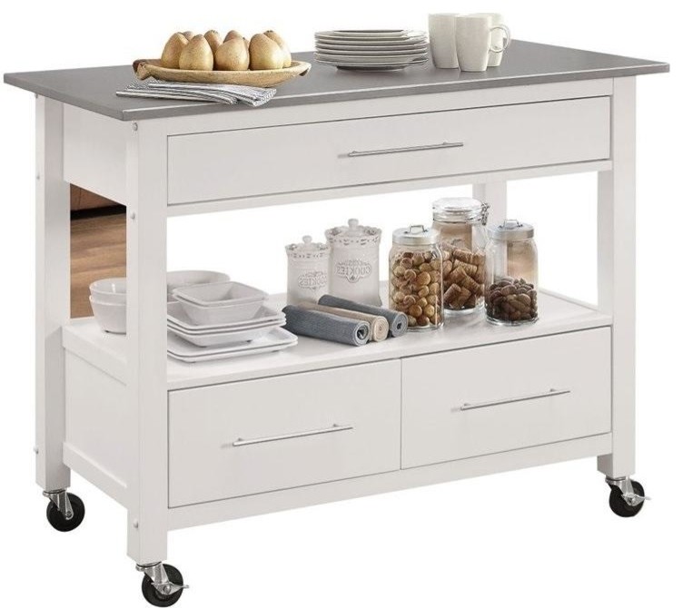 Acme Ottawa Kitchen Cart, Stainless Steel and White Contemporary